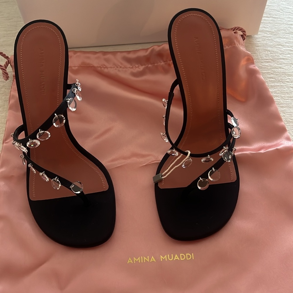 Amina Muaddi Black thong sandals, brand new never worn
